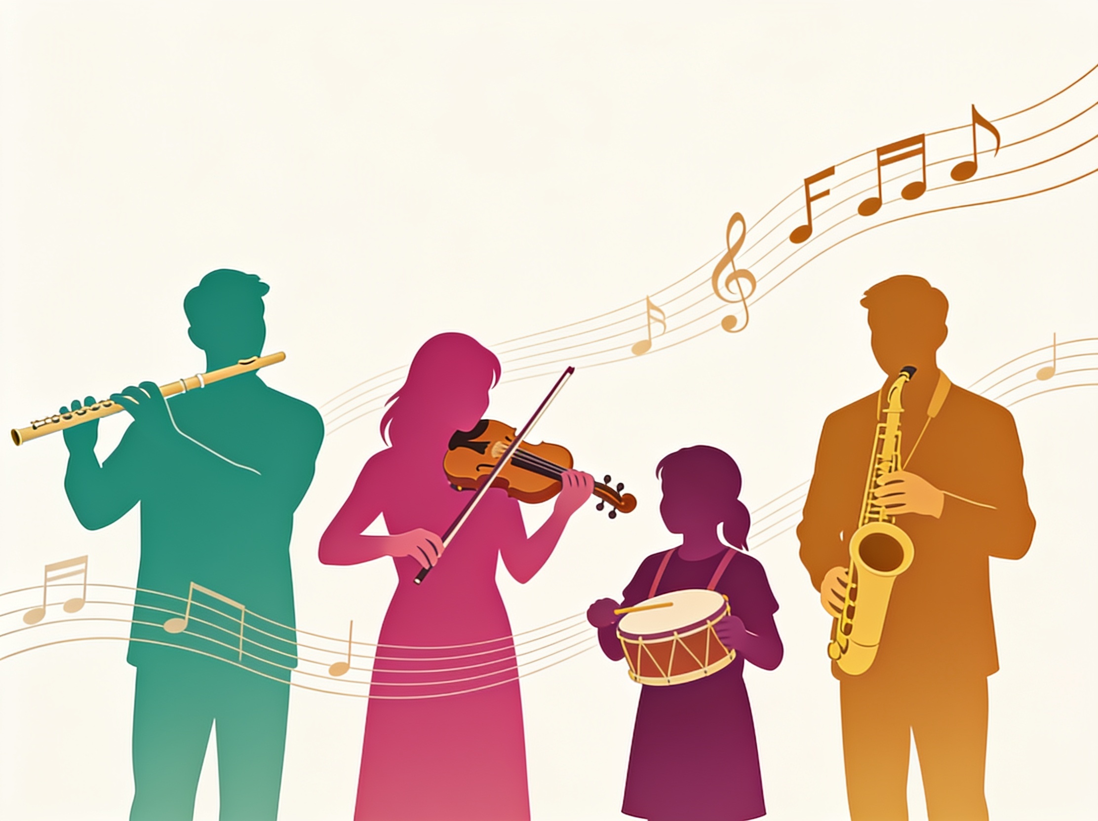 Ilustración de una familia como orquesta